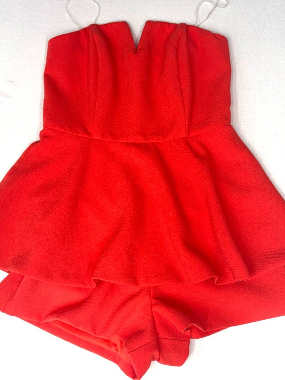DO+BE Strapless Peplum Romper Womenβs S Orange Tiered Structured Jumpsuit - Picture 3 of 8